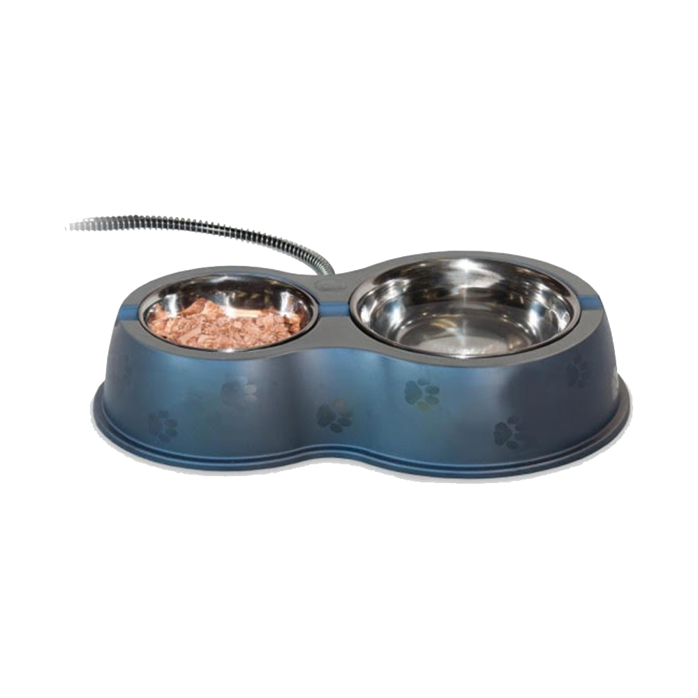 A heated food and water bowl for cats